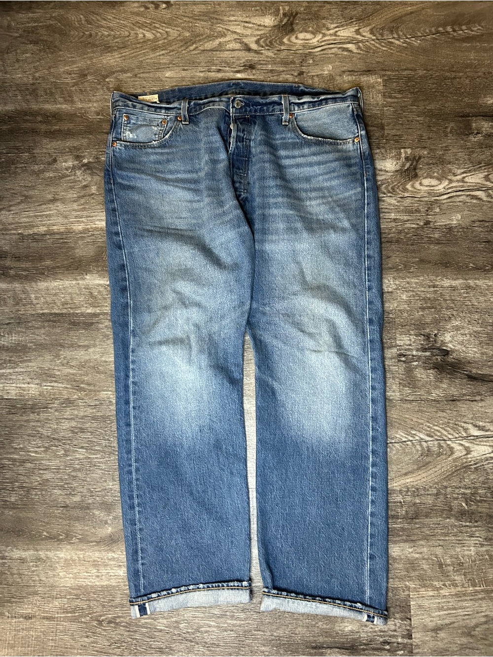 Levis Premium 501 Original Fit Selvedge Jeans Mens 42x32 Dark Wash